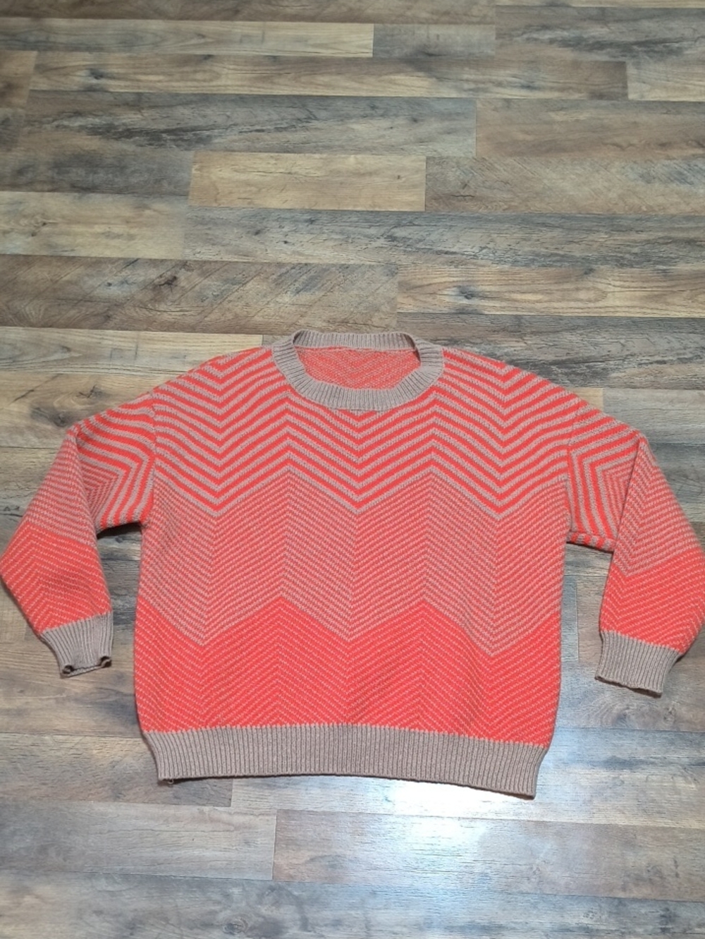 SHEIN Chevron Knit Sweatshirt - Coral and Tan